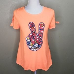 😻 4/$25 Peace, Love, Music, Sun Split Sleeve T-shirt S NWT